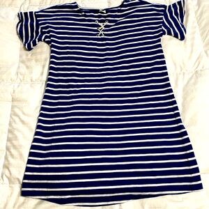 Crazy 8 Nautical Lace Up Short Sleeve Girls Dress EUC